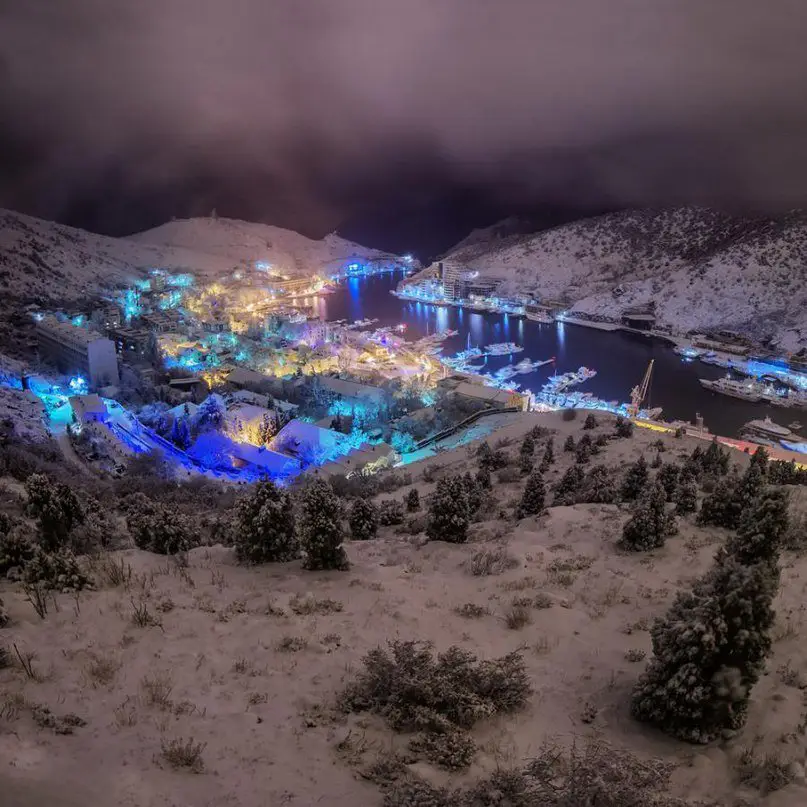 Winter night in Balaklava, Crimea