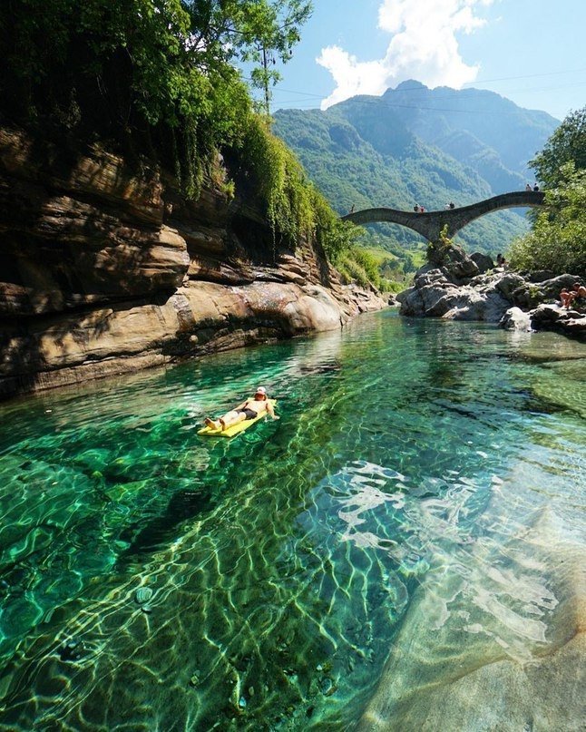 The water in the river Verzaska is so clear that it seems like you are floating through the air: