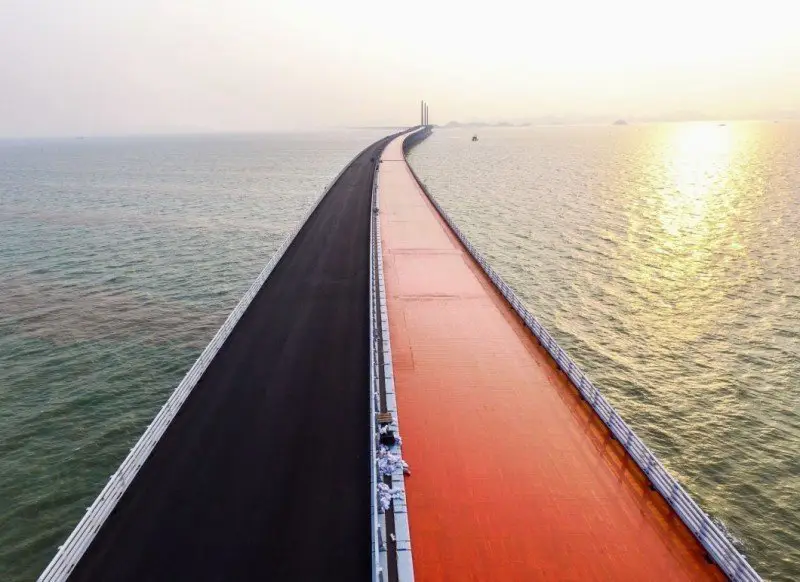 The longest bridge in the world, China. Its length is 55 km, 6.5 km are under water.