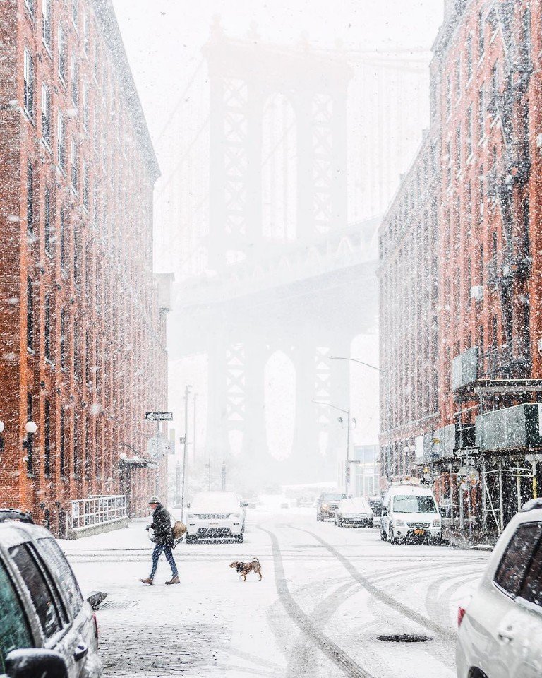 Snowfall on the streets of New York