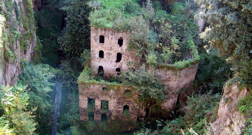 Valley of the Mills - abandoned mills at the bottom of the ravine in Italy