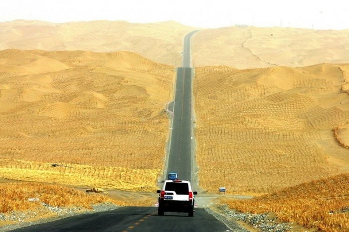 The green rim of the world's longest highway through the desert