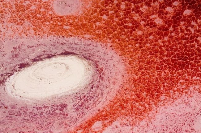 Red and pink Lake Natron in Tanzania