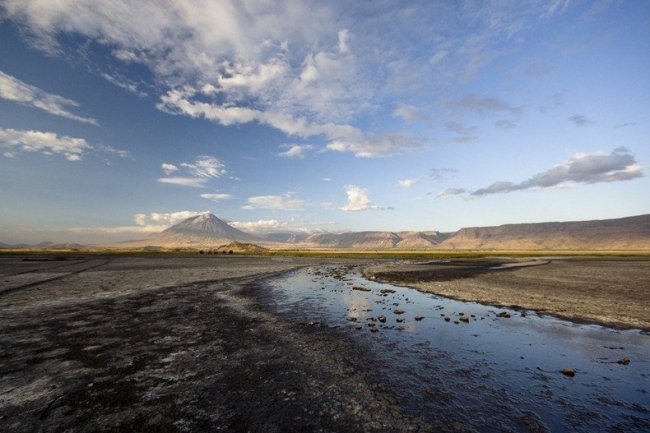 Red and pink Lake Natron in Tanzania