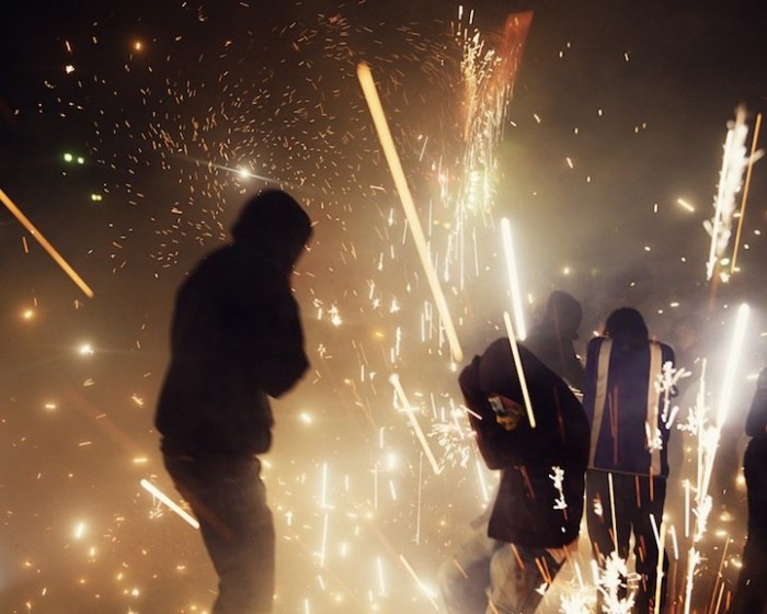 Fire and explosions of the festival of fireworks in Mexico