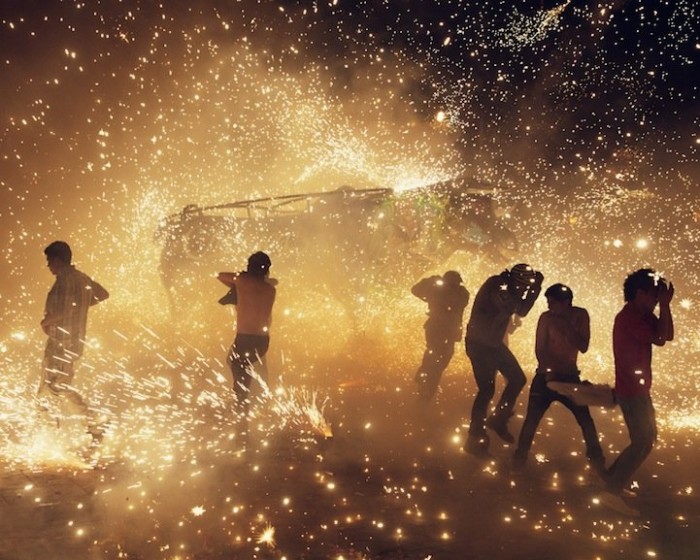 Fire and explosions of the festival of fireworks in Mexico