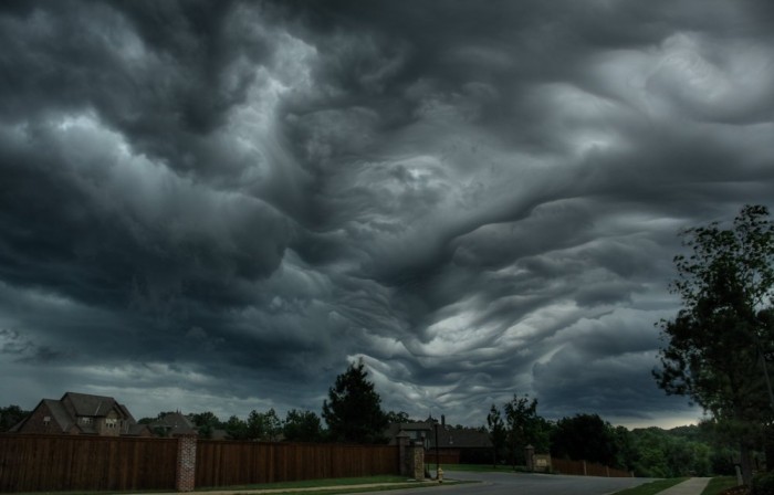 Unusual rare clouds Mammatus and Undulatus asperatus