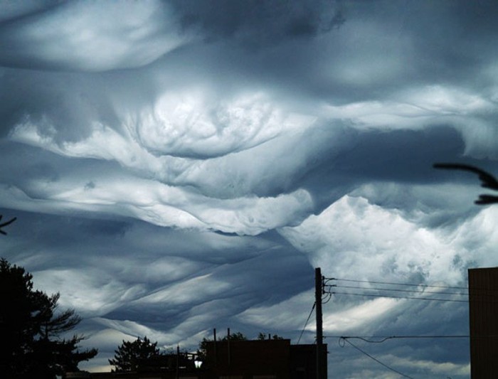 Unusual rare clouds Mammatus and Undulatus asperatus