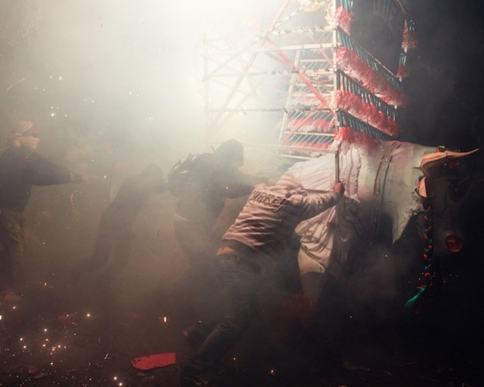 Fire and explosions of the festival of fireworks in Mexico