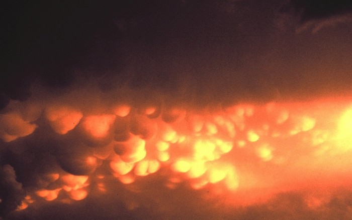 Unusual rare clouds Mammatus and Undulatus asperatus