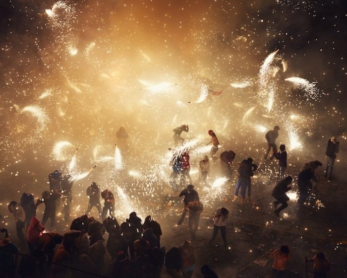 Fire and explosions of the festival of fireworks in Mexico