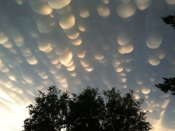 Unusual rare clouds Mammatus and Undulatus asperatus