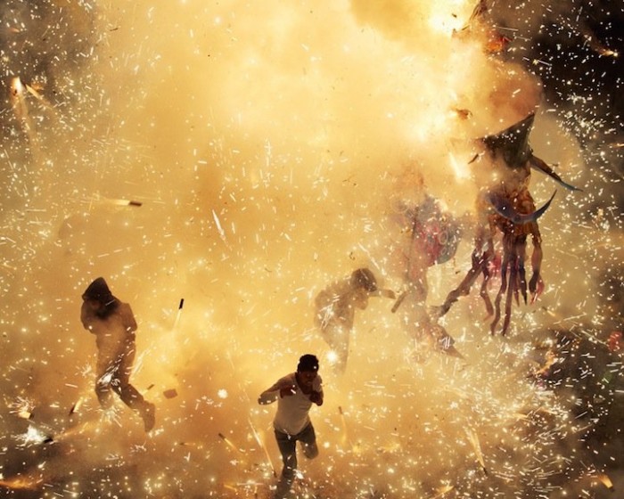 Fire and explosions of the festival of fireworks in Mexico