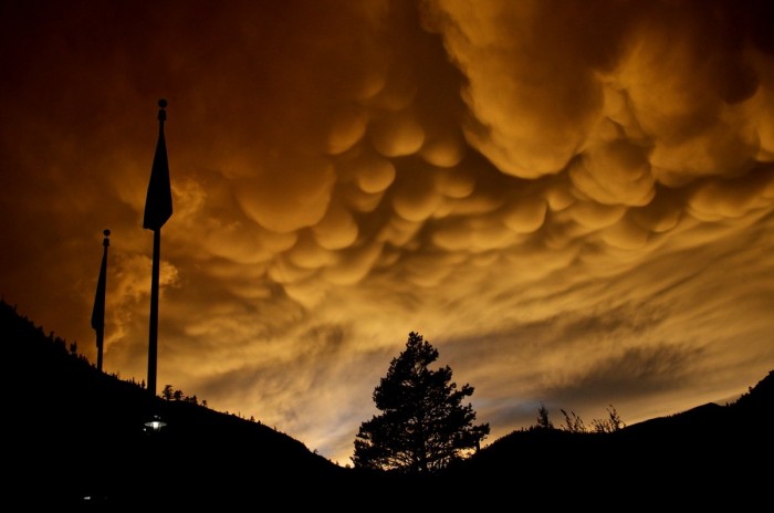 Unusual rare clouds Mammatus and Undulatus asperatus