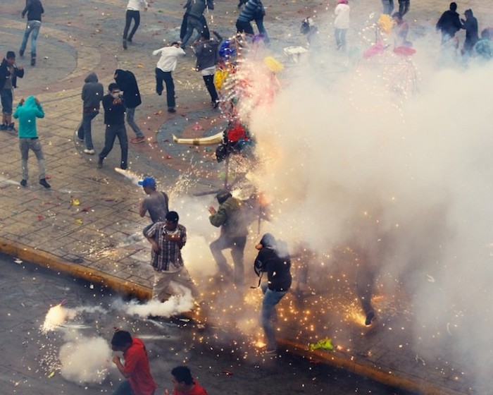 Fire and explosions of the festival of fireworks in Mexico