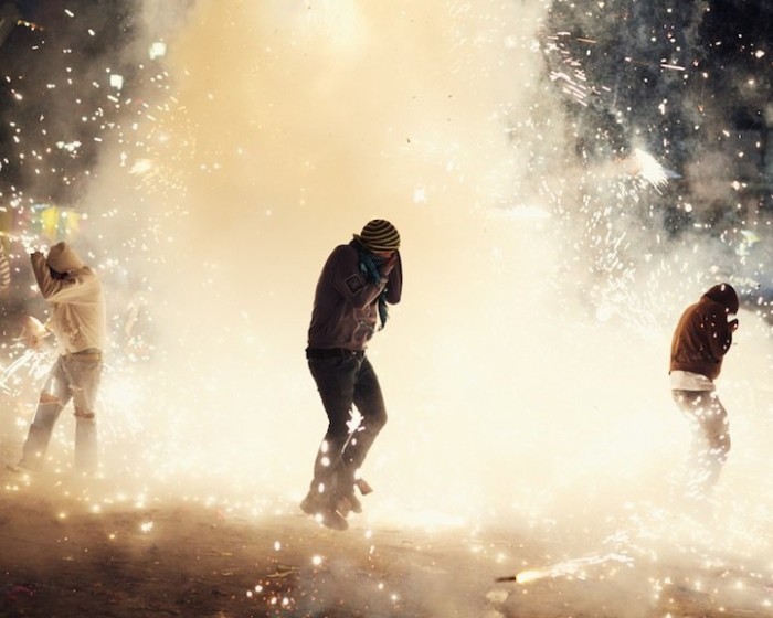 Fire and explosions of the festival of fireworks in Mexico