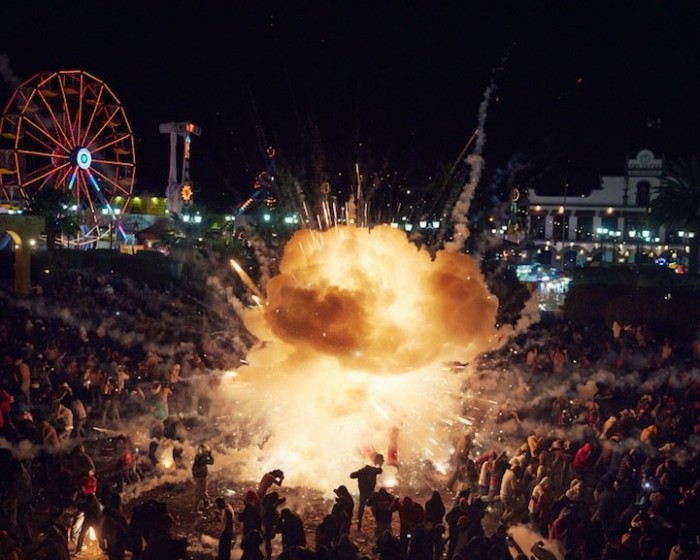 Fire and explosions of the festival of fireworks in Mexico