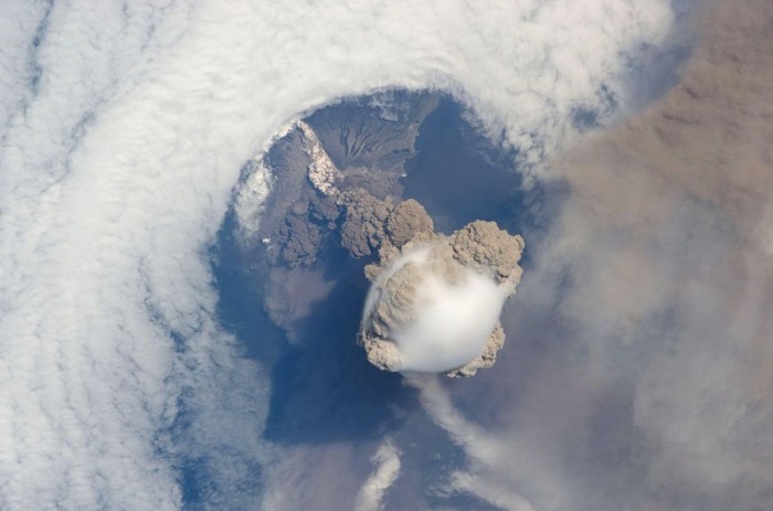 Photo of the eruption of volcanoes from outer space