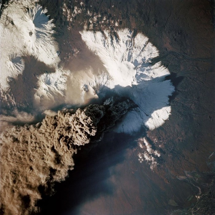 Photo of the eruption of volcanoes from outer space