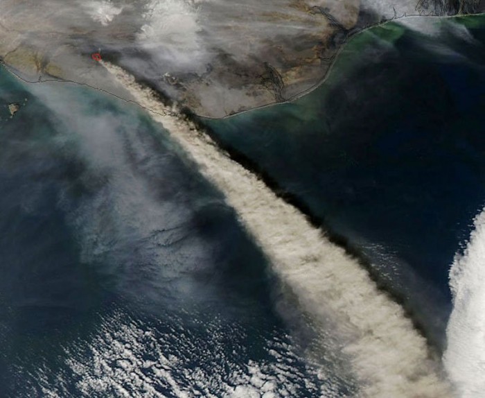 Photo of the eruption of volcanoes from outer space