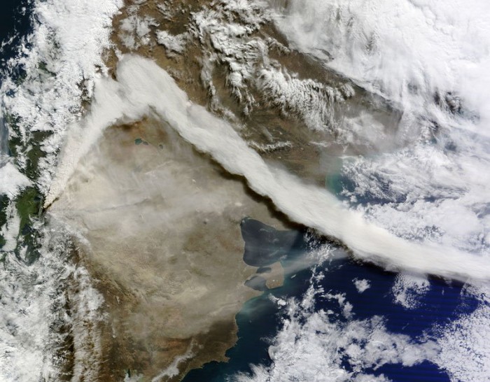 Photo of the eruption of volcanoes from outer space