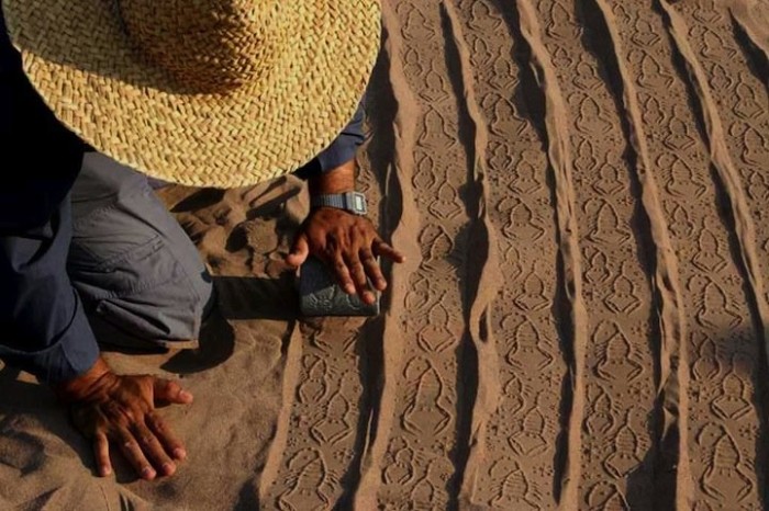 The drawings on the sand in the project