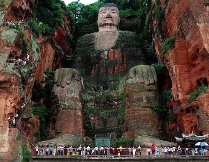 The world's largest Buddha statue carved into a rock