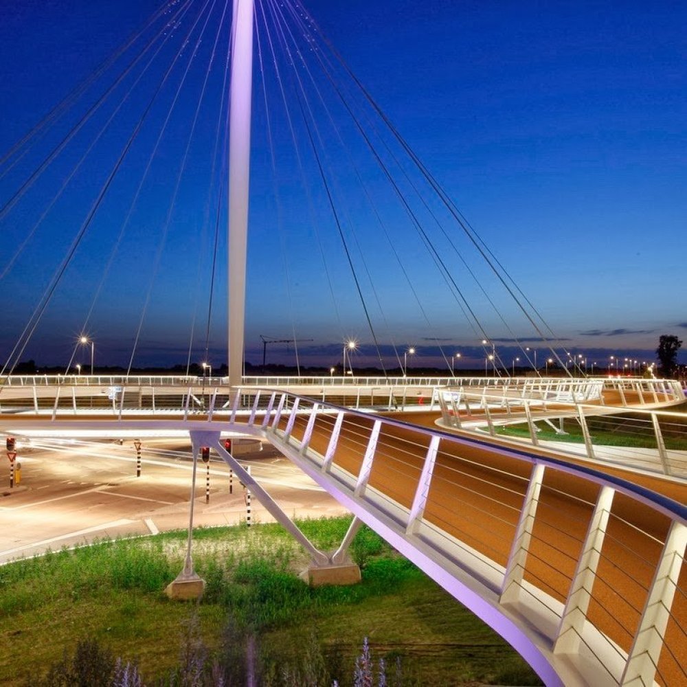 Unique round floating bridge Hovenring in the Netherlands