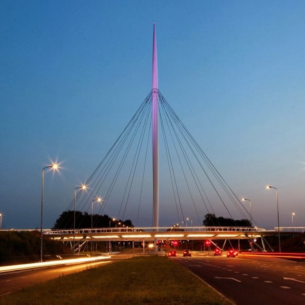 Unique round floating bridge Hovenring in the Netherlands