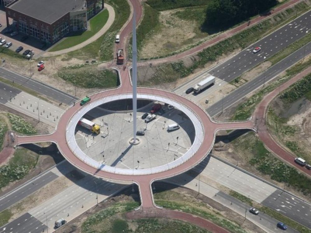 Unique round floating bridge Hovenring in the Netherlands