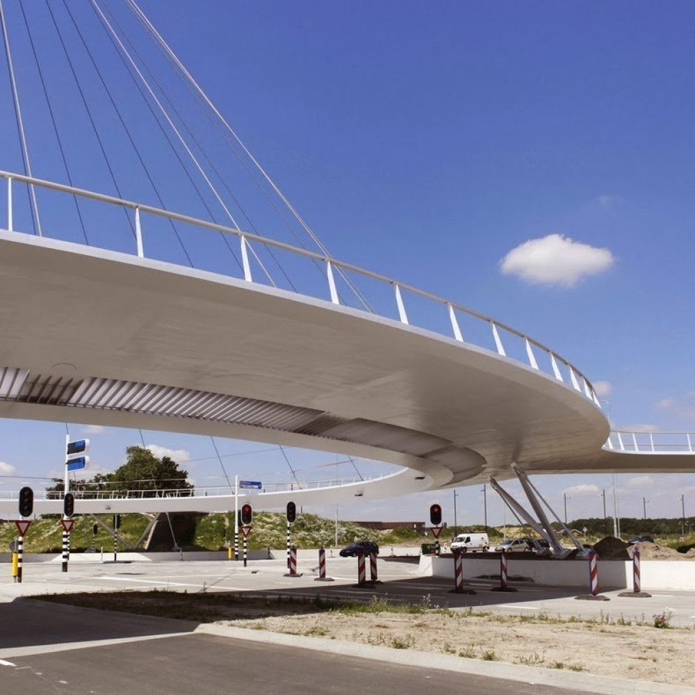 Unique round floating bridge Hovenring in the Netherlands