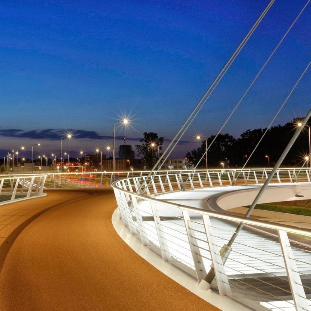 Unique round floating bridge Hovenring in the Netherlands