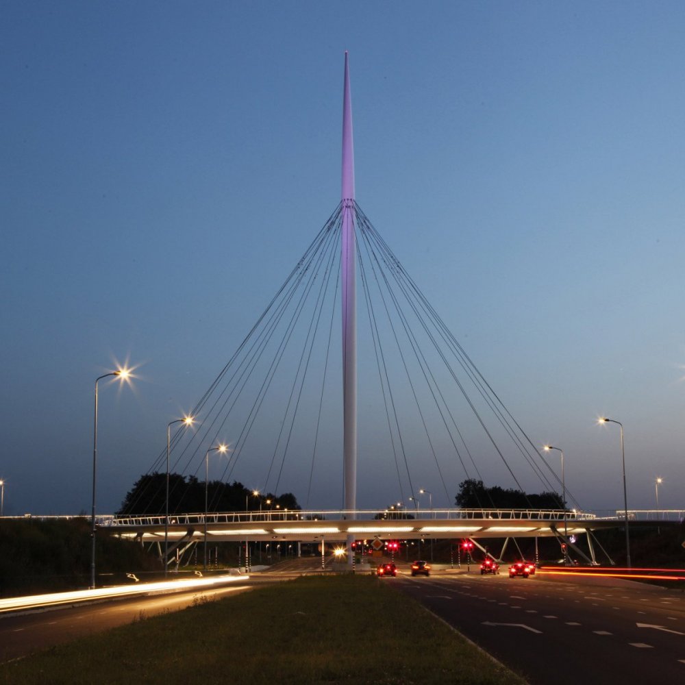 Unique round floating bridge Hovenring in the Netherlands