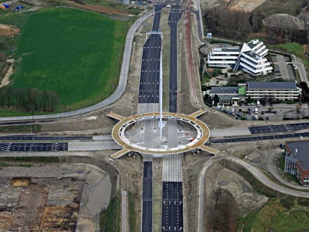 Unique round floating bridge Hovenring in the Netherlands