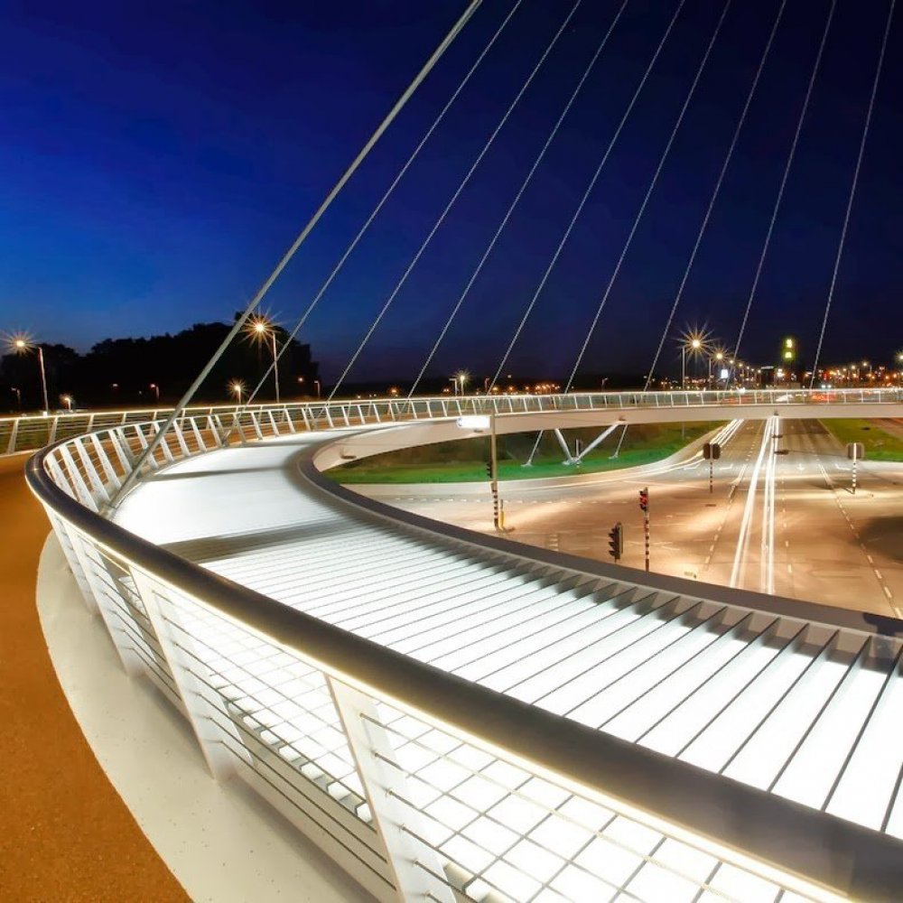 Unique round floating bridge Hovenring in the Netherlands