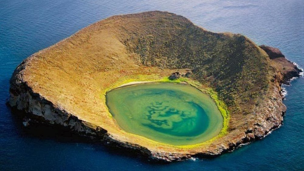 Bainbridge Rokas & unusual island with a crater in the Galapagos archipelago