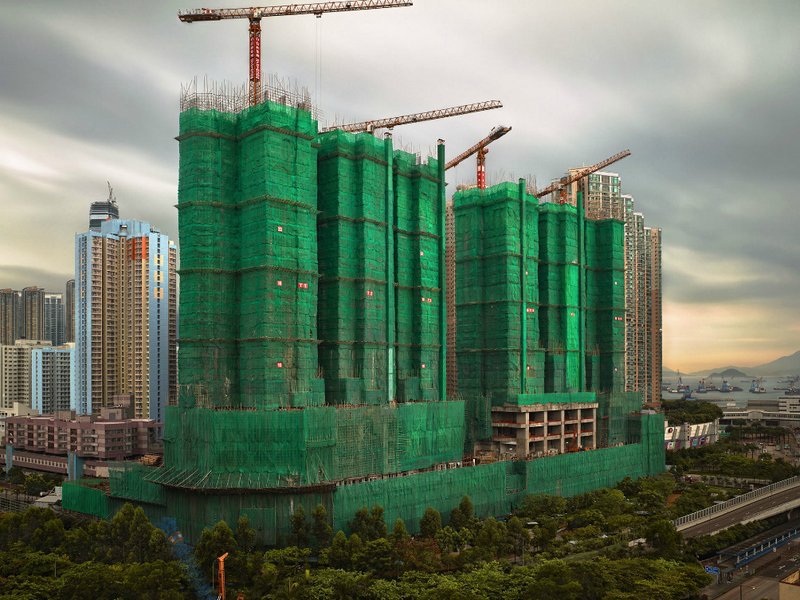 Multicolored building cocoons of Hong Kong