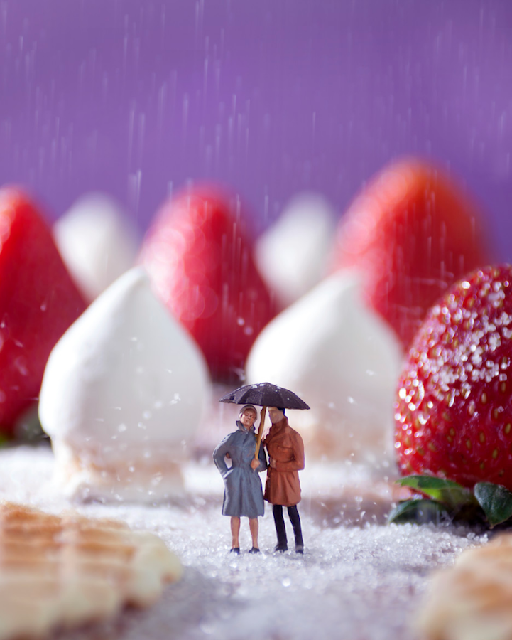 Miniature people in large edible worlds