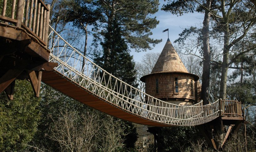 The British family lives in two houses on the trees