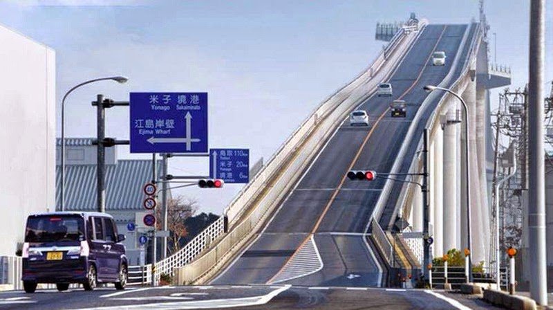 Eshima Ohashi Bridge is the largest Japanese bridge with a rigid construction