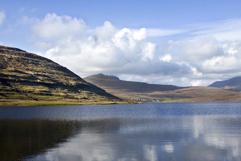 Unusual lake Sorvagsvatn on the Faroers