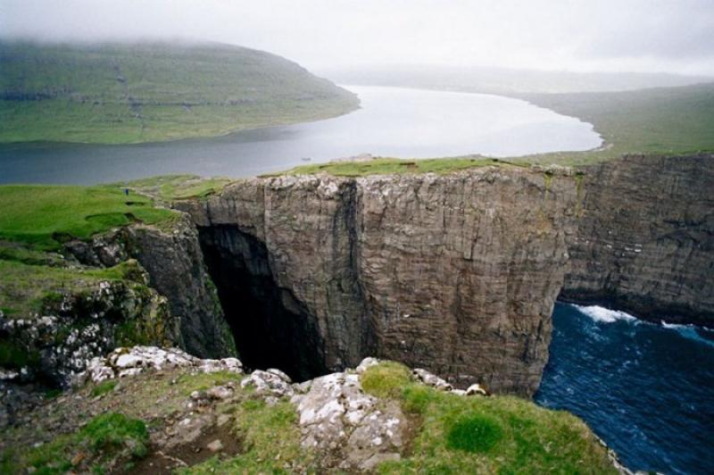 Unusual Lake Sorvagsvatn on the Faroers