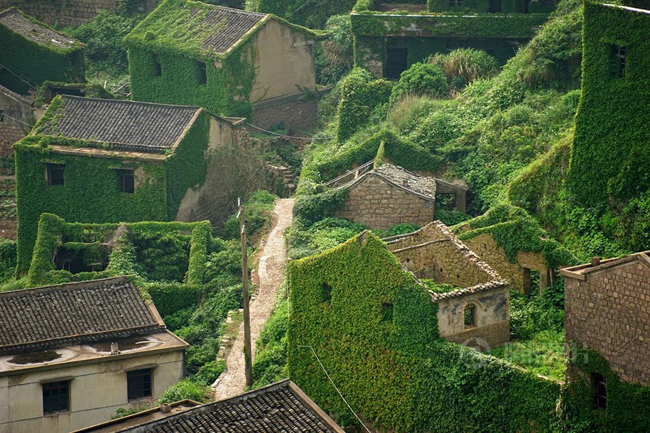 An abandoned village absorbed in nature