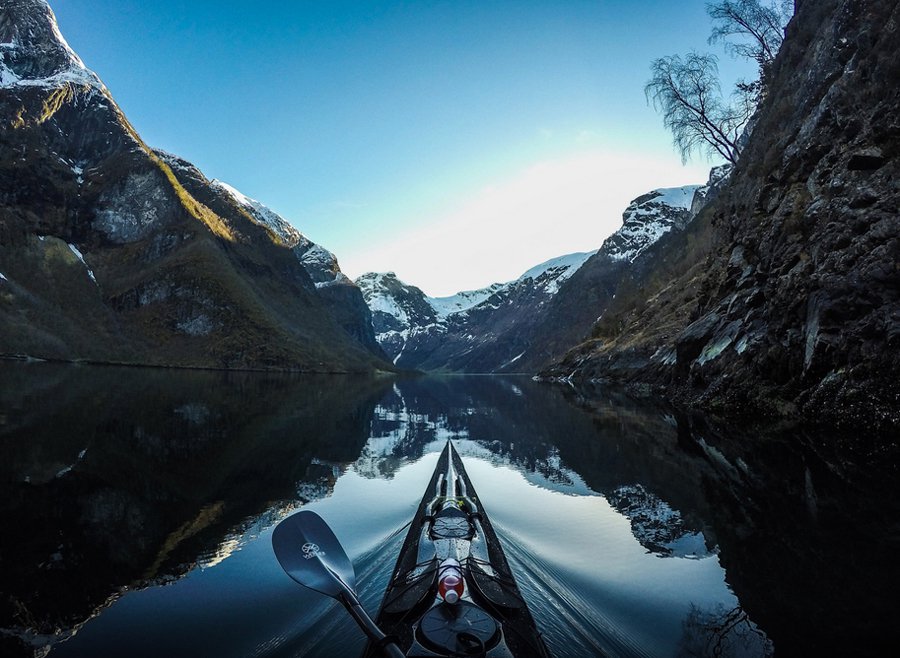 The beauty of Norwegian fjords from a kayak