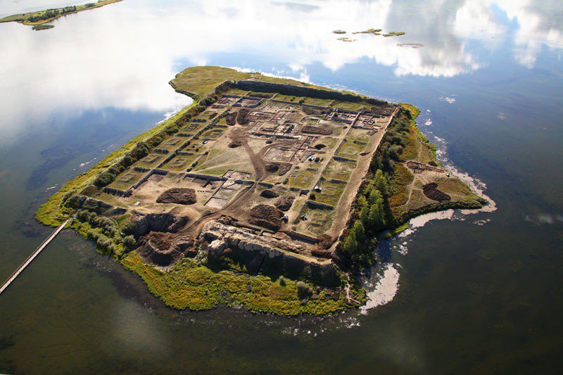 An ancient fortress in the middle of a lake