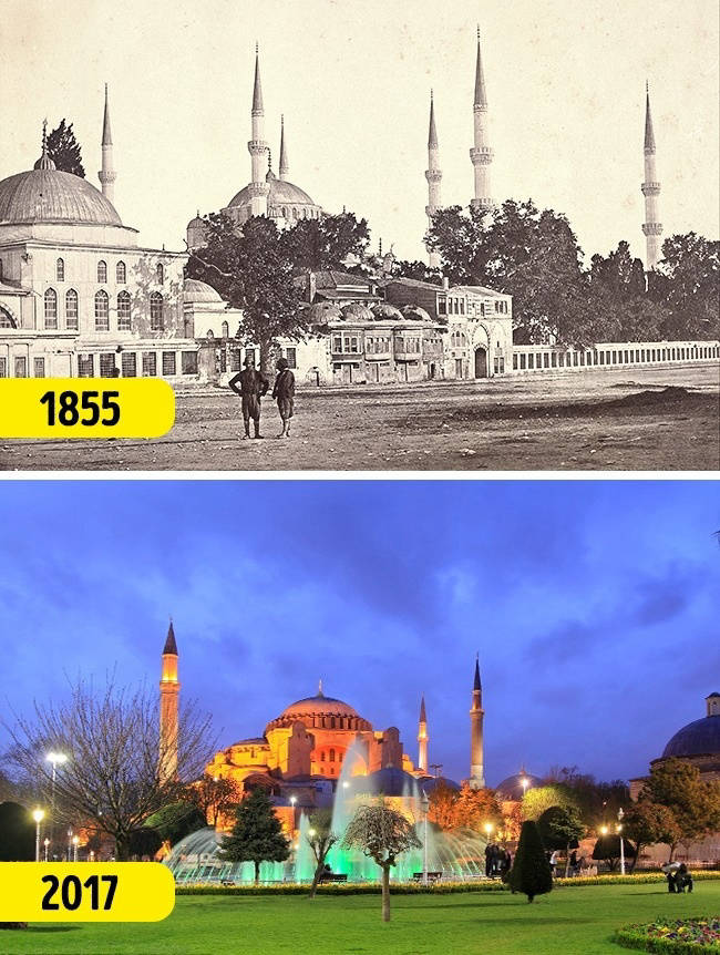 How the famous places of the world have changed since the time when the photo was black and white