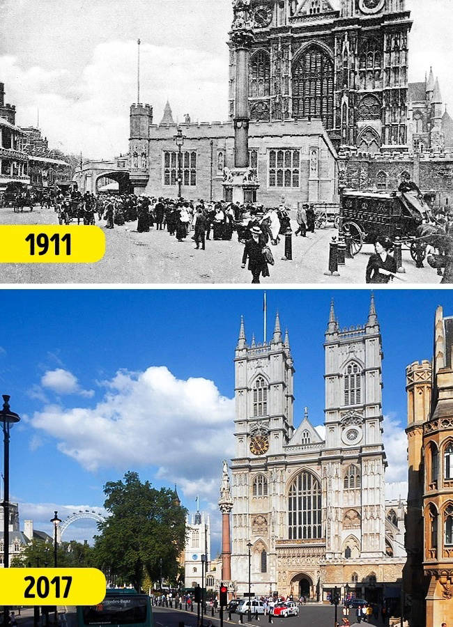 How the famous places of the world have changed since the time when the photo was black and white