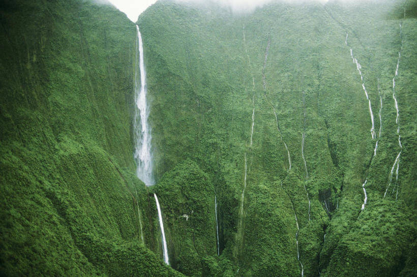 The Honokokau waterfall is the prehistoric landscapes of the dinosaur era that still exist