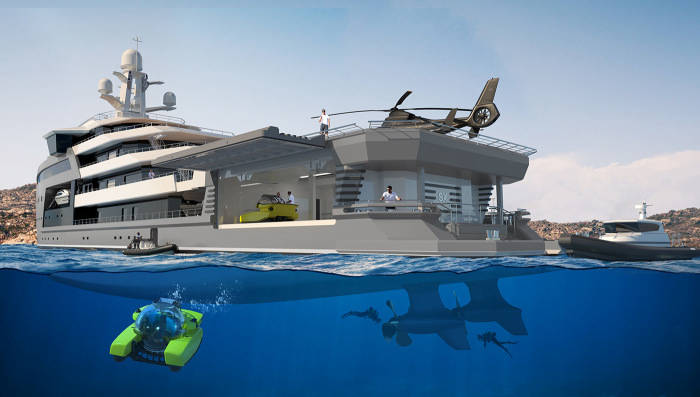 90-метрова яхта SeaXplorer має в комплекті 2 міні-субмарини. | Фото: static.robbreport.com.