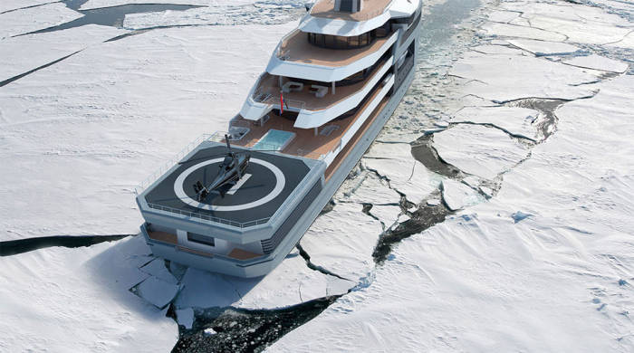 Helicopter platform at the stern of the SeaXplorer 90 yacht.